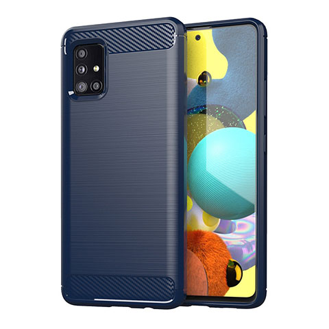 Silikon Hülle Handyhülle Gummi Schutzhülle Flexible Tasche Line für Samsung Galaxy A51 4G Blau