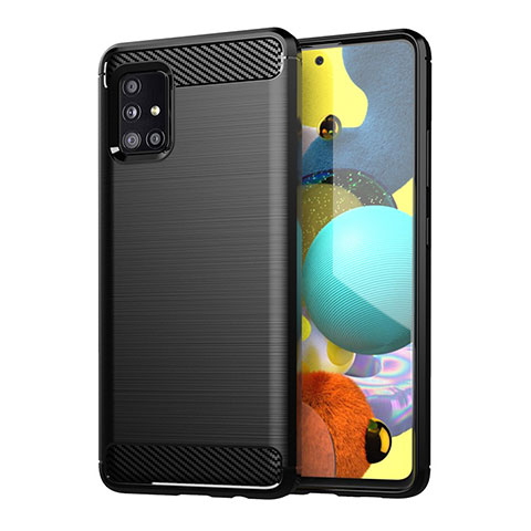 Silikon Hülle Handyhülle Gummi Schutzhülle Flexible Tasche Line für Samsung Galaxy A51 4G Schwarz