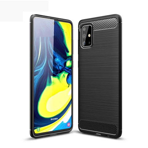 Silikon Hülle Handyhülle Gummi Schutzhülle Flexible Tasche Line für Samsung Galaxy A71 5G Schwarz