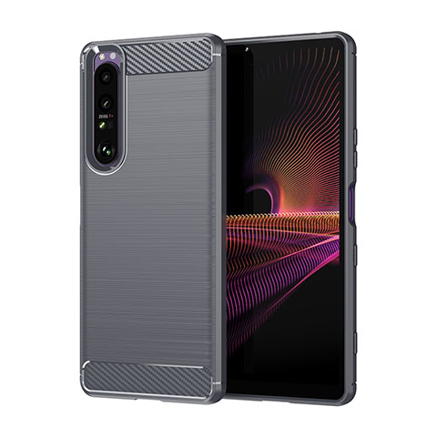 Silikon Hülle Handyhülle Gummi Schutzhülle Flexible Tasche Line für Sony Xperia 1 III Grau