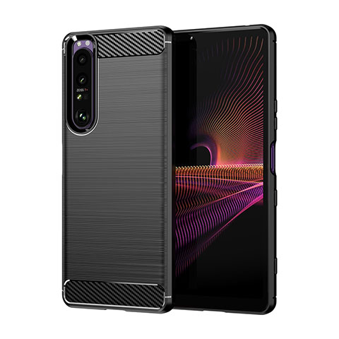 Silikon Hülle Handyhülle Gummi Schutzhülle Flexible Tasche Line für Sony Xperia 1 III Schwarz