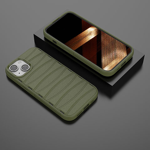 Silikon Hülle Handyhülle Gummi Schutzhülle Flexible Tasche Line KC1 für Apple iPhone 15 Grün