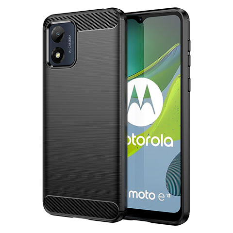 Silikon Hülle Handyhülle Gummi Schutzhülle Flexible Tasche Line MF1 für Motorola Moto E13 Schwarz