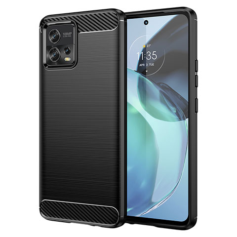 Silikon Hülle Handyhülle Gummi Schutzhülle Flexible Tasche Line MF1 für Motorola Moto G72 Schwarz