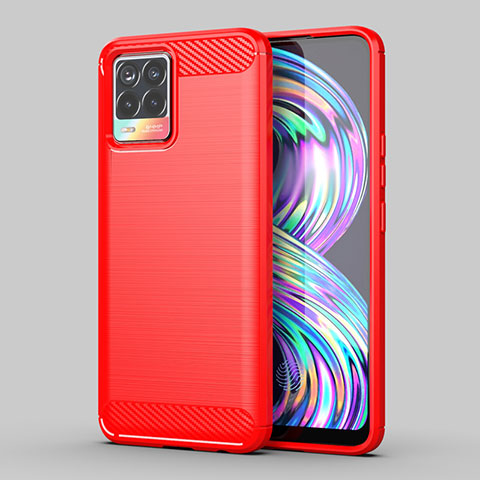 Silikon Hülle Handyhülle Gummi Schutzhülle Flexible Tasche Line MF1 für Realme 8 4G Rot