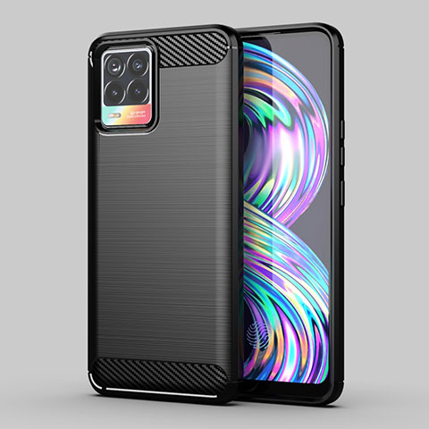 Silikon Hülle Handyhülle Gummi Schutzhülle Flexible Tasche Line MF1 für Realme 8 Pro Schwarz