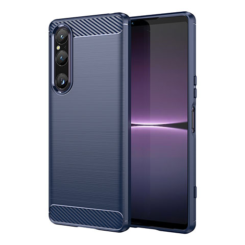 Silikon Hülle Handyhülle Gummi Schutzhülle Flexible Tasche Line MF1 für Sony Xperia 1 V Blau