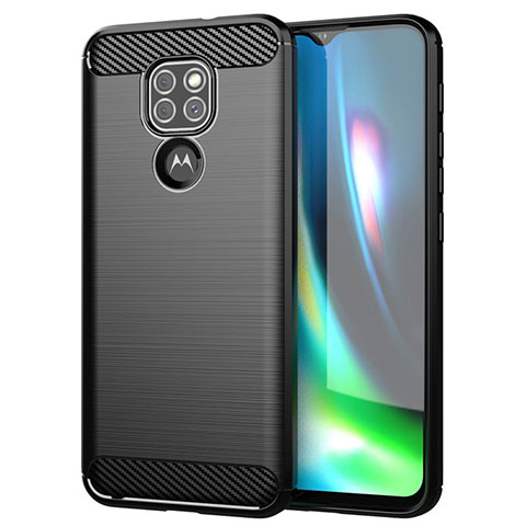 Silikon Hülle Handyhülle Gummi Schutzhülle Flexible Tasche Line S01 für Motorola Moto G9 Play Schwarz