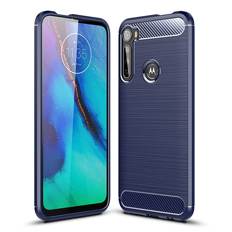 Silikon Hülle Handyhülle Gummi Schutzhülle Flexible Tasche Line S01 für Motorola Moto One Fusion Plus Blau