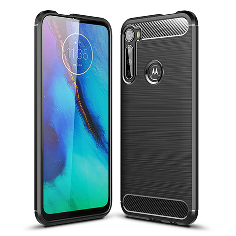 Silikon Hülle Handyhülle Gummi Schutzhülle Flexible Tasche Line S01 für Motorola Moto One Fusion Plus Schwarz