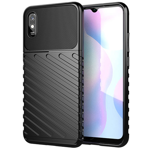 Silikon Hülle Handyhülle Gummi Schutzhülle Flexible Tasche Line S01 für Xiaomi Redmi 9A Schwarz