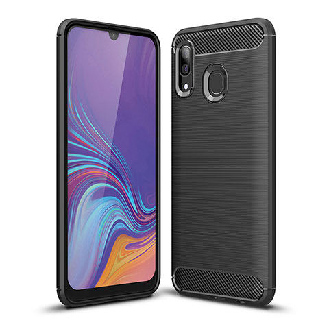 Silikon Hülle Handyhülle Gummi Schutzhülle Flexible Tasche Line WL1 für Samsung Galaxy A40 Schwarz