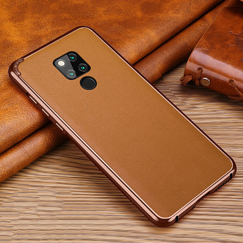 Silikon Hülle Handyhülle Gummi Schutzhülle Leder Tasche für Huawei Mate 20 X 5G Braun