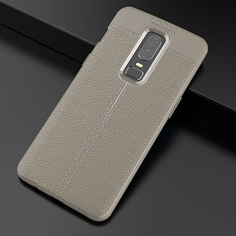 Silikon Hülle Handyhülle Gummi Schutzhülle Leder Tasche für OnePlus 6 Grau