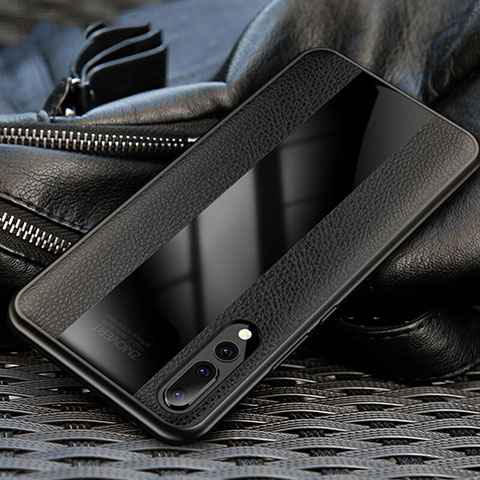 Silikon Hülle Handyhülle Gummi Schutzhülle Leder Tasche H03 für Huawei P20 Pro Schwarz