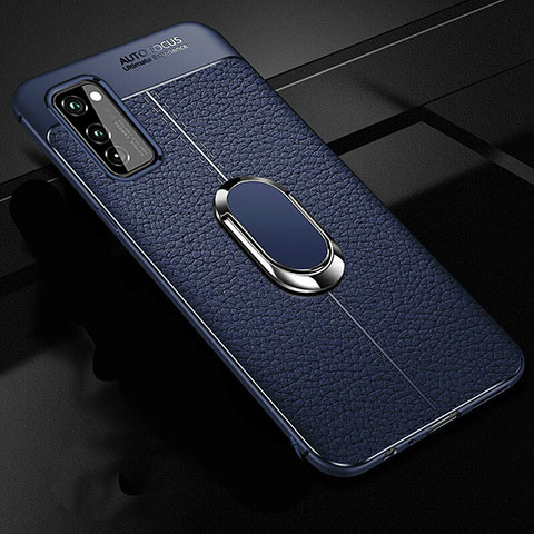 Silikon Hülle Handyhülle Gummi Schutzhülle Leder Tasche mit Magnetisch Fingerring Ständer für Huawei Honor View 30 5G Blau