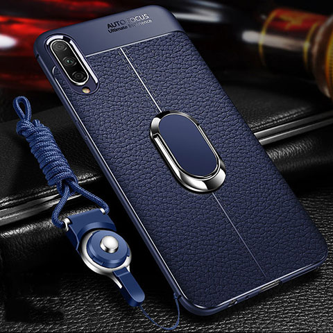 Silikon Hülle Handyhülle Gummi Schutzhülle Leder Tasche mit Magnetisch Fingerring Ständer für Huawei Y9s Blau