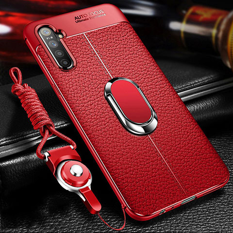 Silikon Hülle Handyhülle Gummi Schutzhülle Leder Tasche mit Magnetisch Fingerring Ständer für Oppo K5 Rot
