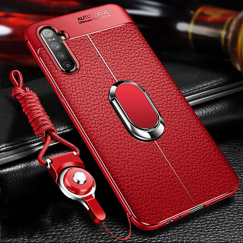 Silikon Hülle Handyhülle Gummi Schutzhülle Leder Tasche mit Magnetisch Fingerring Ständer für Realme X2 Rot