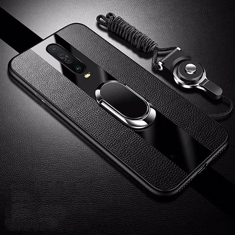 Silikon Hülle Handyhülle Gummi Schutzhülle Leder Tasche mit Magnetisch Fingerring Ständer für Xiaomi Poco X2 Schwarz