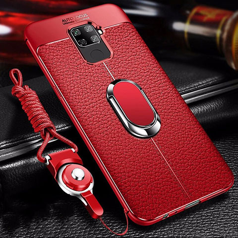 Silikon Hülle Handyhülle Gummi Schutzhülle Leder Tasche mit Magnetisch Fingerring Ständer S01 für Huawei Nova 5i Pro Rot