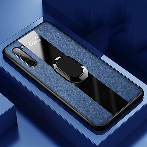 Silikon Hülle Handyhülle Gummi Schutzhülle Leder Tasche mit Magnetisch Fingerring Ständer S01 für Oppo Find X2 Lite Blau