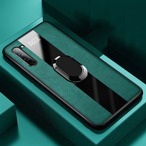 Silikon Hülle Handyhülle Gummi Schutzhülle Leder Tasche mit Magnetisch Fingerring Ständer S01 für Oppo Find X2 Lite Grün