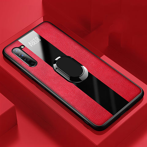 Silikon Hülle Handyhülle Gummi Schutzhülle Leder Tasche mit Magnetisch Fingerring Ständer S01 für Oppo Reno3 Rot