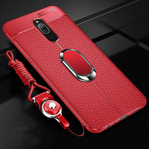 Silikon Hülle Handyhülle Gummi Schutzhülle Leder Tasche mit Magnetisch Fingerring Ständer S01 für Xiaomi Redmi 8 Rot