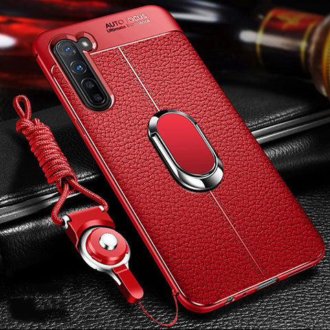 Silikon Hülle Handyhülle Gummi Schutzhülle Leder Tasche mit Magnetisch Fingerring Ständer S02 für Oppo F15 Rot