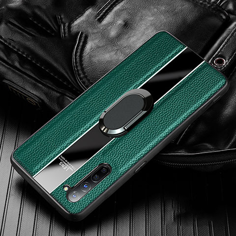 Silikon Hülle Handyhülle Gummi Schutzhülle Leder Tasche mit Magnetisch Fingerring Ständer S03 für Oppo K7 5G Grün