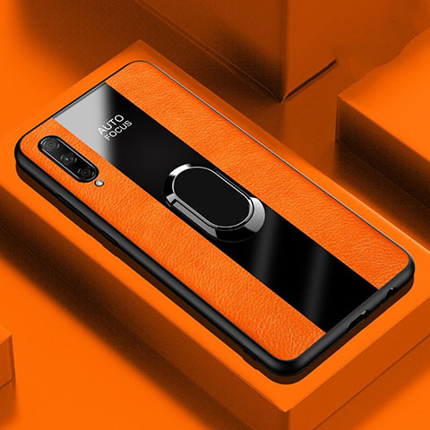 Silikon Hülle Handyhülle Gummi Schutzhülle Leder Tasche mit Magnetisch Fingerring Ständer S04 für Huawei Honor 9X Pro Orange