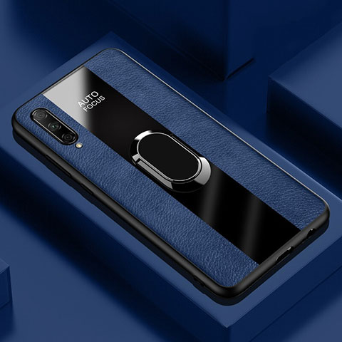 Silikon Hülle Handyhülle Gummi Schutzhülle Leder Tasche mit Magnetisch Fingerring Ständer S04 für Huawei P Smart Pro (2019) Blau