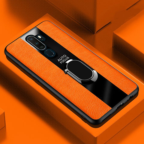 Silikon Hülle Handyhülle Gummi Schutzhülle Leder Tasche mit Magnetisch Fingerring Ständer S04 für Oppo A11 Orange