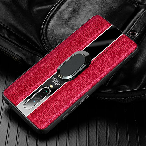 Silikon Hülle Handyhülle Gummi Schutzhülle Leder Tasche mit Magnetisch Fingerring Ständer S04 für Xiaomi Redmi K30 5G Rot