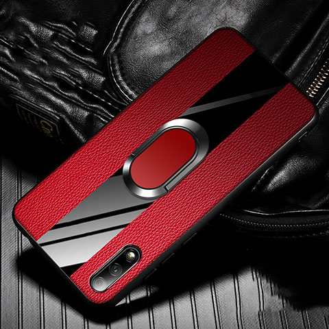 Silikon Hülle Handyhülle Gummi Schutzhülle Leder Tasche mit Magnetisch Fingerring Ständer S06 für Huawei Honor 9X Rot