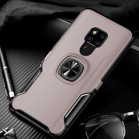 Silikon Hülle Handyhülle Gummi Schutzhülle Leder Tasche mit Magnetisch Fingerring Ständer T01 für Huawei Mate 20 Rosegold