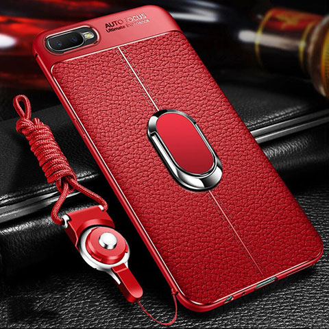 Silikon Hülle Handyhülle Gummi Schutzhülle Leder Tasche mit Magnetisch Fingerring Ständer T01 für Oppo R15X Rot