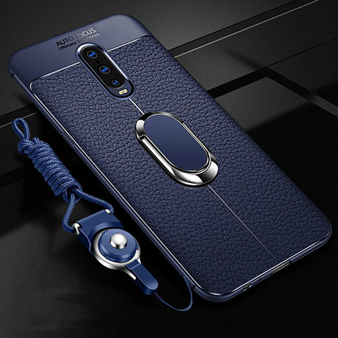 Silikon Hülle Handyhülle Gummi Schutzhülle Leder Tasche mit Magnetisch Fingerring Ständer T02 für Oppo R17 Pro Blau