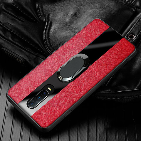 Silikon Hülle Handyhülle Gummi Schutzhülle Leder Tasche mit Magnetisch Fingerring Ständer T03 für Oppo R17 Pro Rot