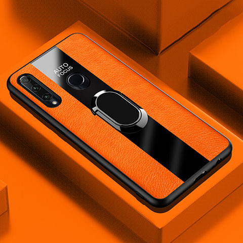 Silikon Hülle Handyhülle Gummi Schutzhülle Leder Tasche mit Magnetisch Fingerring Ständer T04 für Huawei Honor 20 Lite Orange