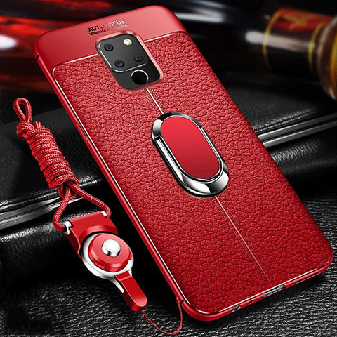 Silikon Hülle Handyhülle Gummi Schutzhülle Leder Tasche mit Magnetisch Fingerring Ständer T04 für Huawei Mate 20 Rot