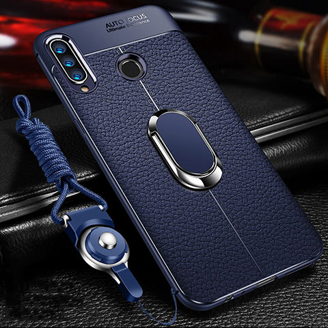 Silikon Hülle Handyhülle Gummi Schutzhülle Leder Tasche mit Magnetisch Fingerring Ständer Z01 für Huawei P30 Lite Blau