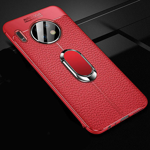 Silikon Hülle Handyhülle Gummi Schutzhülle Leder Tasche mit Magnetisch Fingerring Ständer Z02 für Huawei Mate 30E Pro 5G Rot