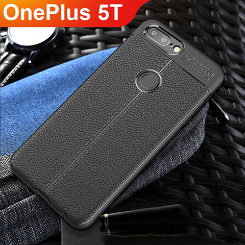 Silikon Hülle Handyhülle Gummi Schutzhülle Leder Tasche S01 für OnePlus 5T A5010 Schwarz