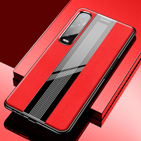 Silikon Hülle Handyhülle Gummi Schutzhülle Leder Tasche S02 für Oppo Find X2 Pro Rot