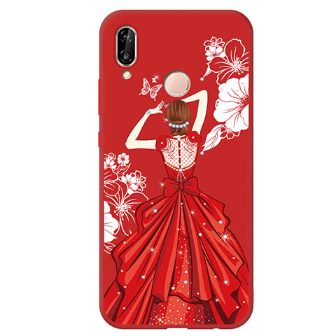 Silikon Hülle Handyhülle Gummi Schutzhülle Motiv Kleid Mädchen für Huawei Nova 3e Rot