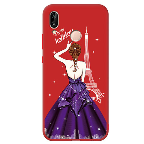 Silikon Hülle Handyhülle Gummi Schutzhülle Motiv Kleid Mädchen S02 für Huawei Nova 3e Rot