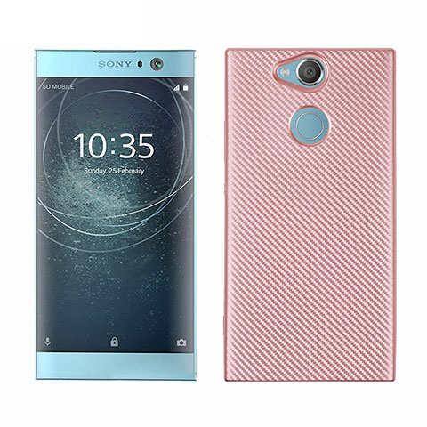 Silikon Hülle Handyhülle Gummi Schutzhülle Tasche Köper S01 für Sony Xperia XA2 Rosegold