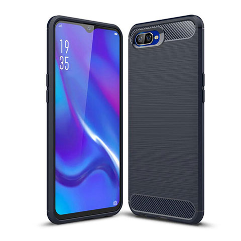 Silikon Hülle Handyhülle Gummi Schutzhülle Tasche Line C01 für Oppo K1 Blau